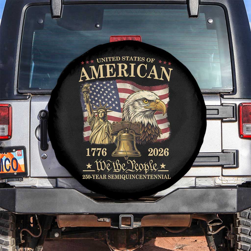 USA 250th Anniversary Spare Tire Cover America 1776-2026 Patriotic Eagle Liberty Bell TS14 No hole Black Print Your Wear