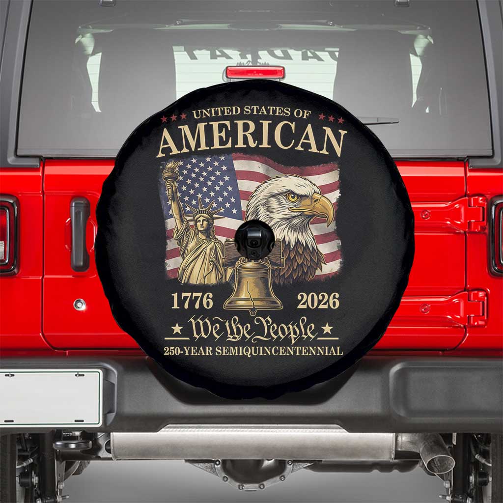 USA 250th Anniversary Spare Tire Cover America 1776-2026 Patriotic Eagle Liberty Bell TS14 Black Print Your Wear