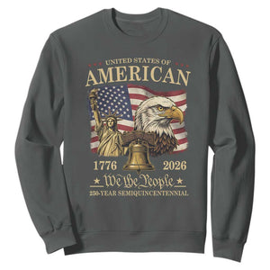 USA 250th Anniversary Sweatshirt America 1776-2026 Patriotic Eagle Liberty Bell TS14 Dark Heather Print Your Wear