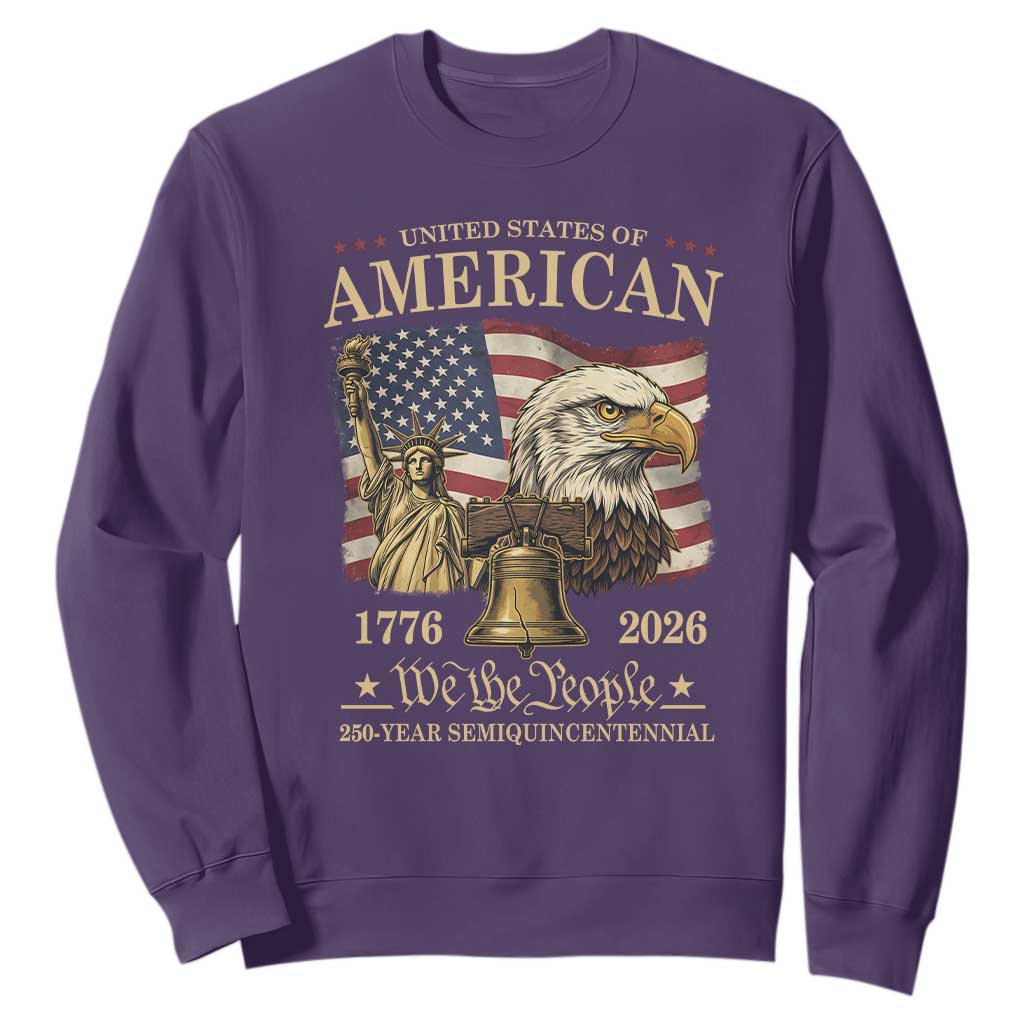 USA 250th Anniversary Sweatshirt America 1776-2026 Patriotic Eagle Liberty Bell TS14 Purple Print Your Wear
