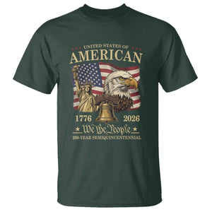 USA 250th Anniversary T Shirt America 1776-2026 Patriotic Eagle Liberty Bell TS14 Dark Forest Green Print Your Wear