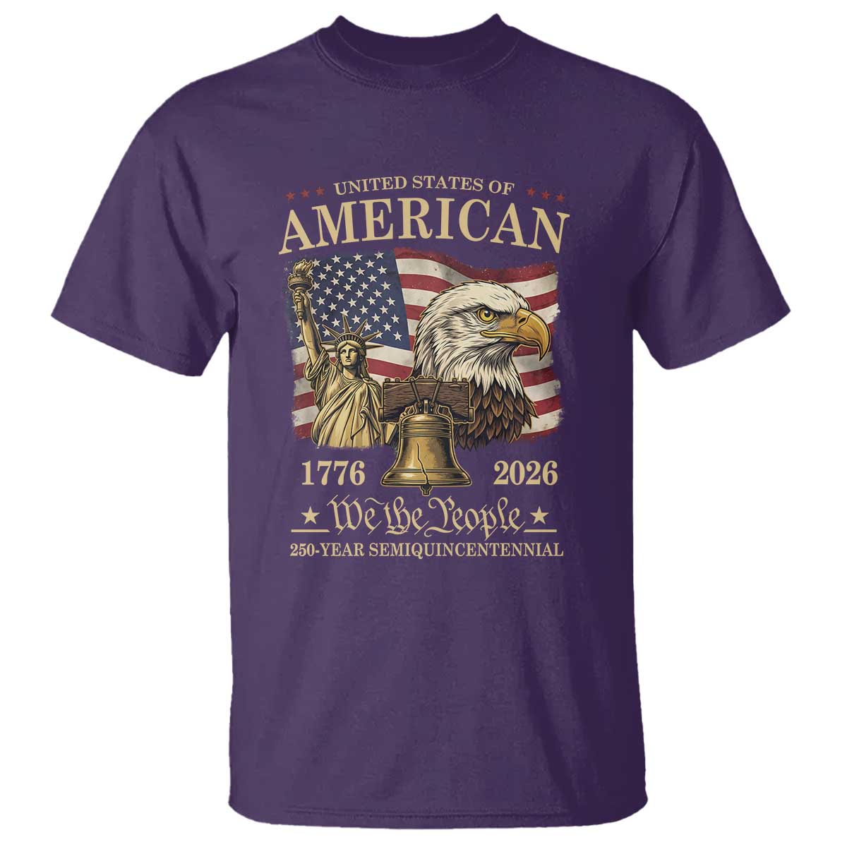 USA 250th Anniversary T Shirt America 1776-2026 Patriotic Eagle Liberty Bell TS14 Purple Print Your Wear