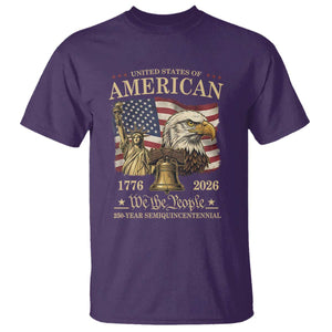 USA 250th Anniversary T Shirt America 1776-2026 Patriotic Eagle Liberty Bell TS14 Purple Print Your Wear