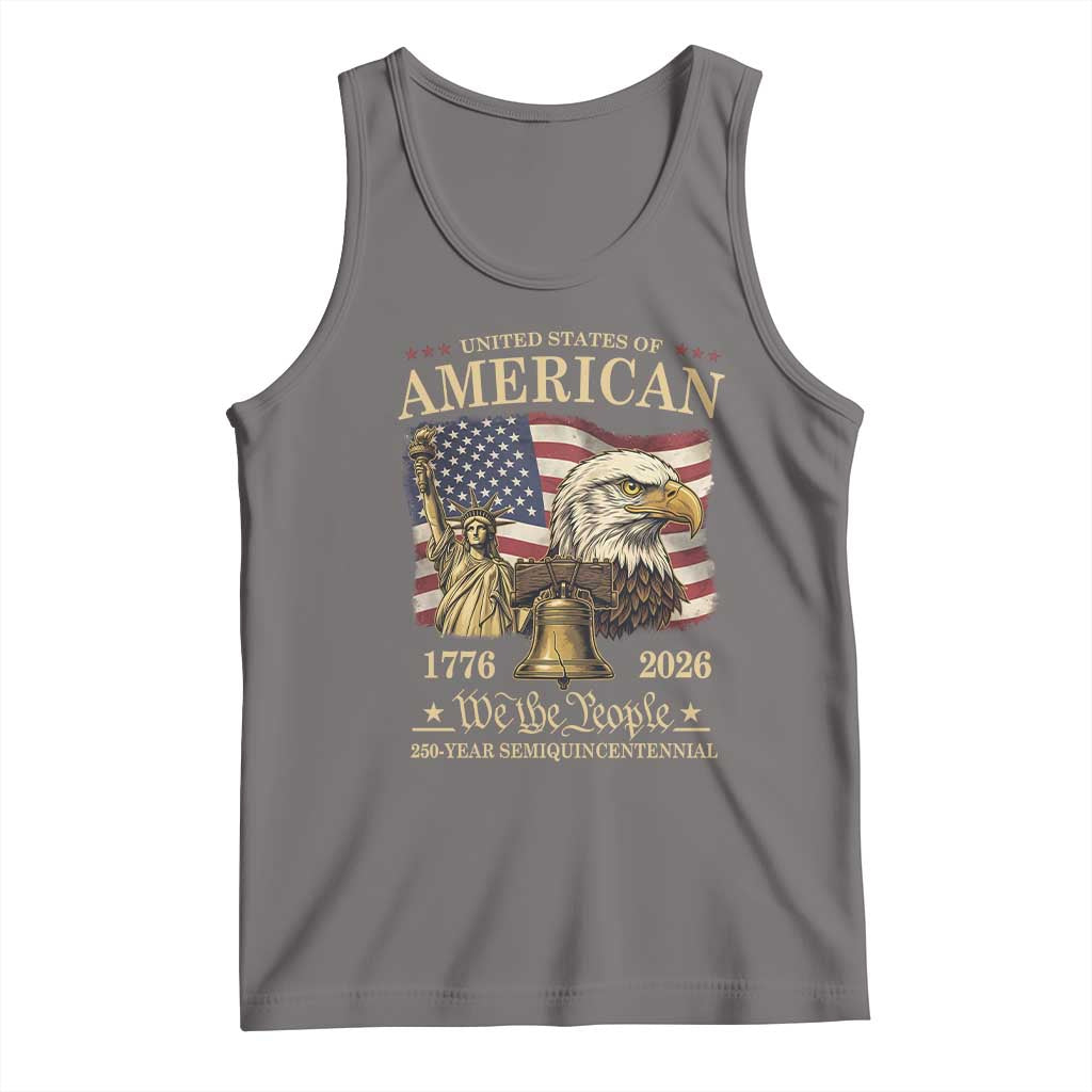 USA 250th Anniversary Tank Top America 1776-2026 Patriotic Eagle Liberty Bell TS14 Deep Heather Print Your Wear