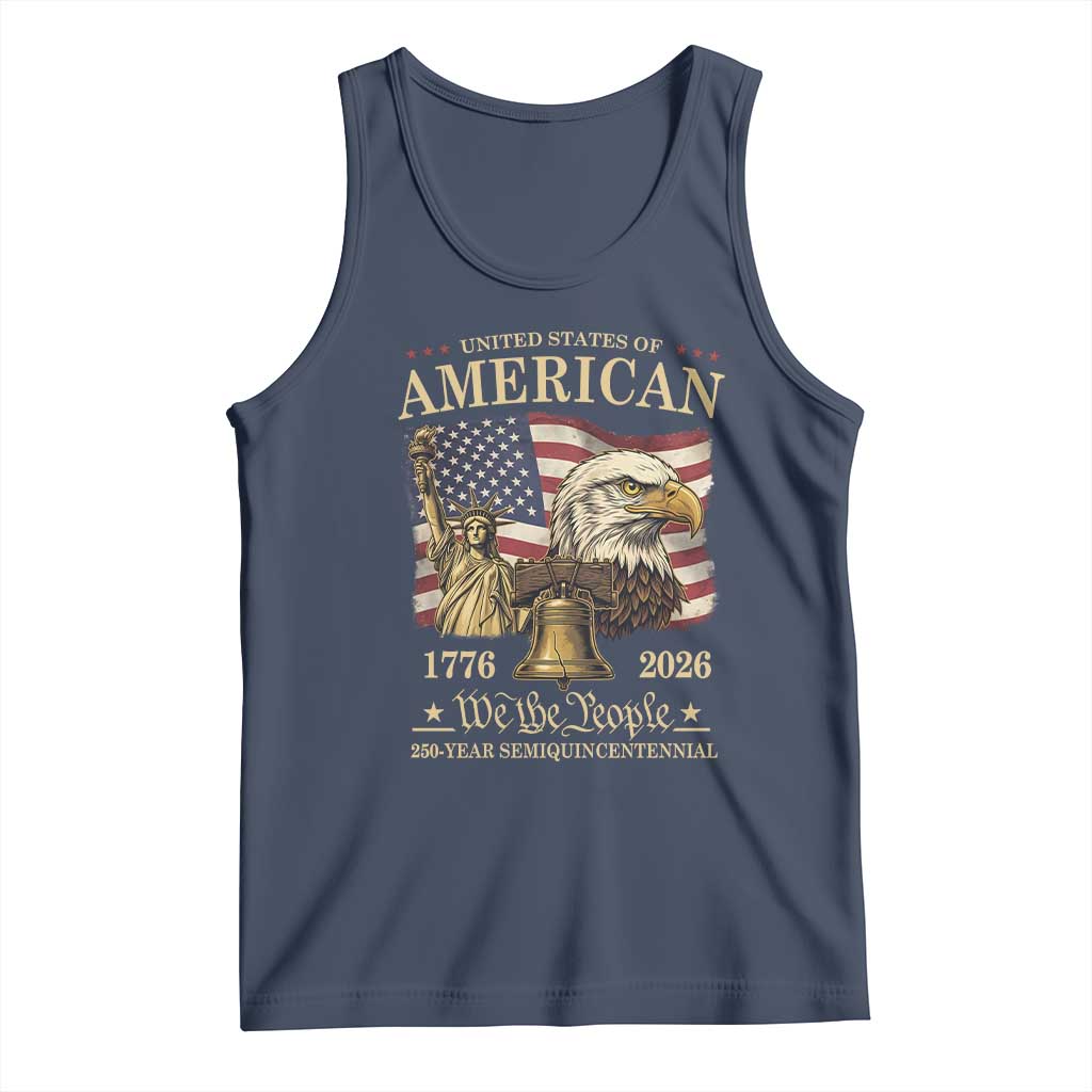 USA 250th Anniversary Tank Top America 1776-2026 Patriotic Eagle Liberty Bell TS14 Navy Print Your Wear