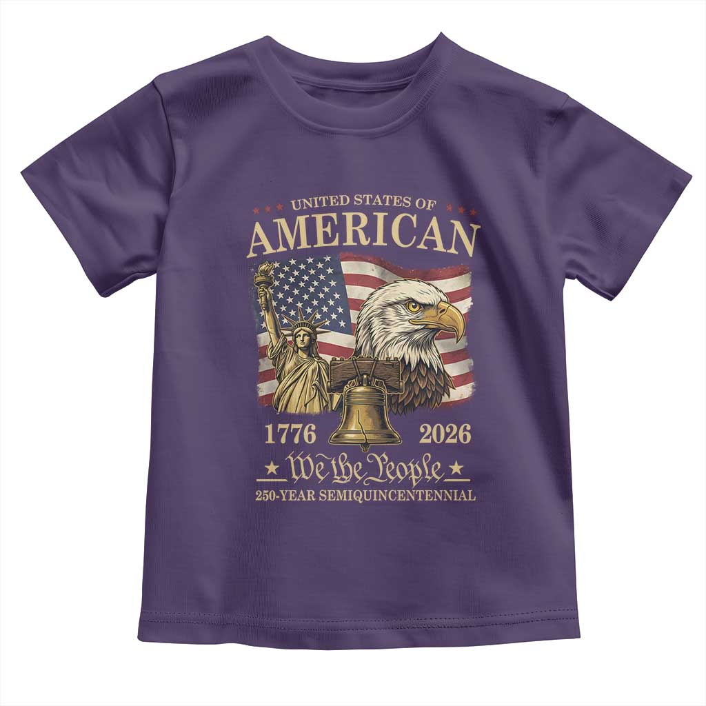 USA 250th Anniversary Toddler T Shirt America 1776-2026 Patriotic Eagle Liberty Bell TS14 Purple Print Your Wear