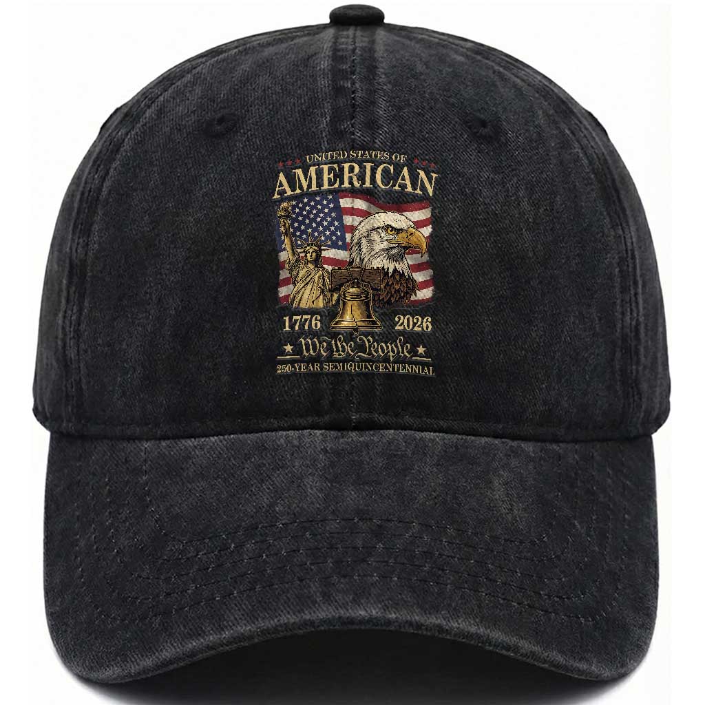 USA 250th Anniversary Washed Cotton Baseball Cap America 1776-2026 Patriotic Eagle Liberty Bell TS14 Print Your Wear