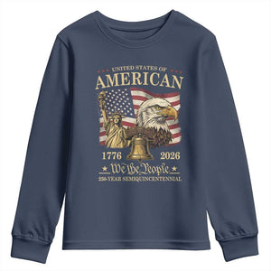 USA 250th Anniversary Youth Sweatshirt America 1776-2026 Patriotic Eagle Liberty Bell TS14 Navy Print Your Wear