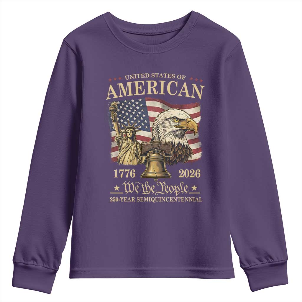 USA 250th Anniversary Youth Sweatshirt America 1776-2026 Patriotic Eagle Liberty Bell TS14 Purple Print Your Wear