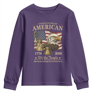 USA 250th Anniversary Youth Sweatshirt America 1776-2026 Patriotic Eagle Liberty Bell TS14 Purple Print Your Wear