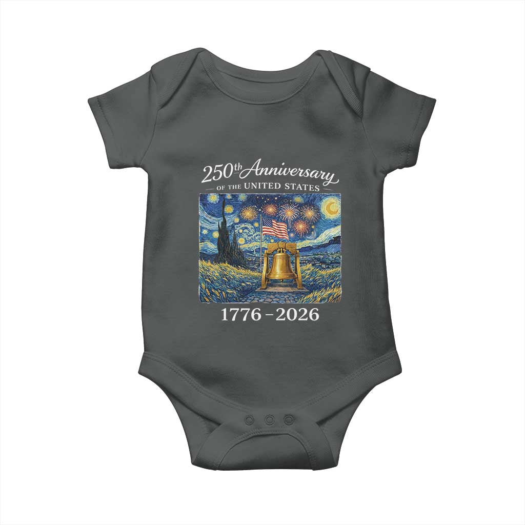 USA 250th Anniversary Baby Onesie Liberty Bell 17762026 Patriotic American Flag Starry Night TS14 Dark Heather Print Your Wear
