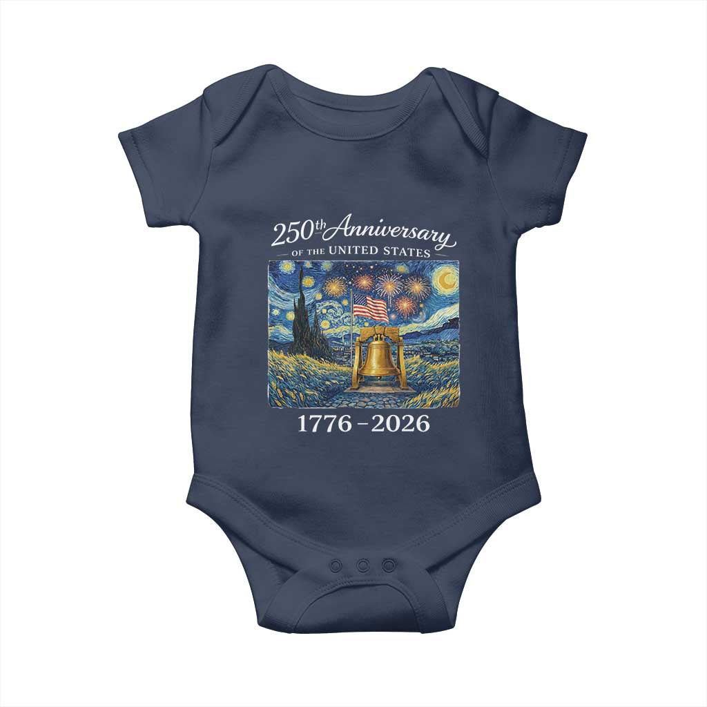 USA 250th Anniversary Baby Onesie Liberty Bell 17762026 Patriotic American Flag Starry Night TS14 Navy Print Your Wear