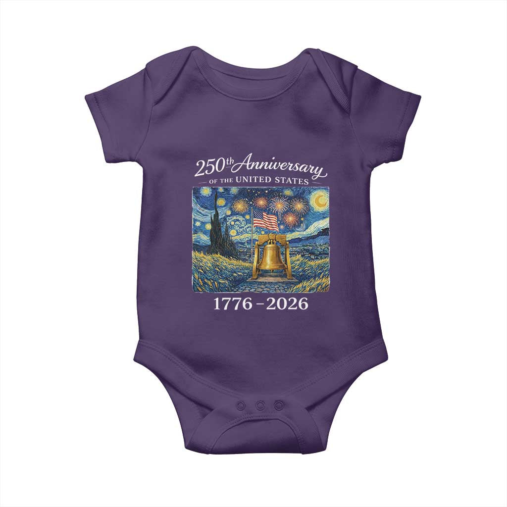 USA 250th Anniversary Baby Onesie Liberty Bell 17762026 Patriotic American Flag Starry Night TS14 Purple Print Your Wear