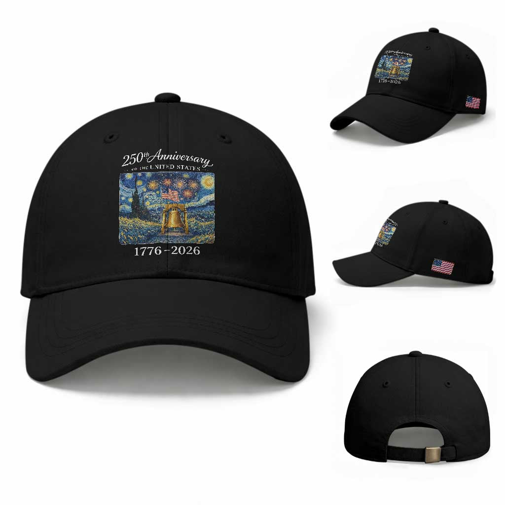 USA 250th Anniversary Baseball Cap Liberty Bell 17762026 Patriotic American Flag Starry Night TS14 Baseball Cap Universal Fit Black Print Your Wear