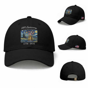 USA 250th Anniversary Baseball Cap Liberty Bell 17762026 Patriotic American Flag Starry Night TS14 Baseball Cap Universal Fit Black Print Your Wear