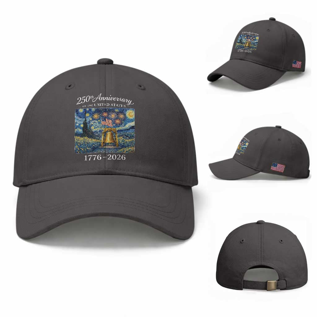 USA 250th Anniversary Baseball Cap Liberty Bell 17762026 Patriotic American Flag Starry Night TS14 Baseball Cap Universal Fit Dark Gray Print Your Wear