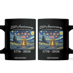 USA 250th Anniversary Coffee Mug Liberty Bell 17762026 Patriotic American Flag Starry Night TS14 Black Print Your Wear