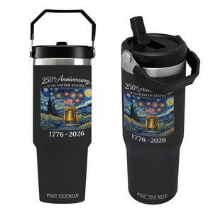 USA 250th Anniversary Flip Straw Tumbler Liberty Bell 17762026 Patriotic American Flag Starry Night TS14 One Size: 30 oz Black Print Your Wear