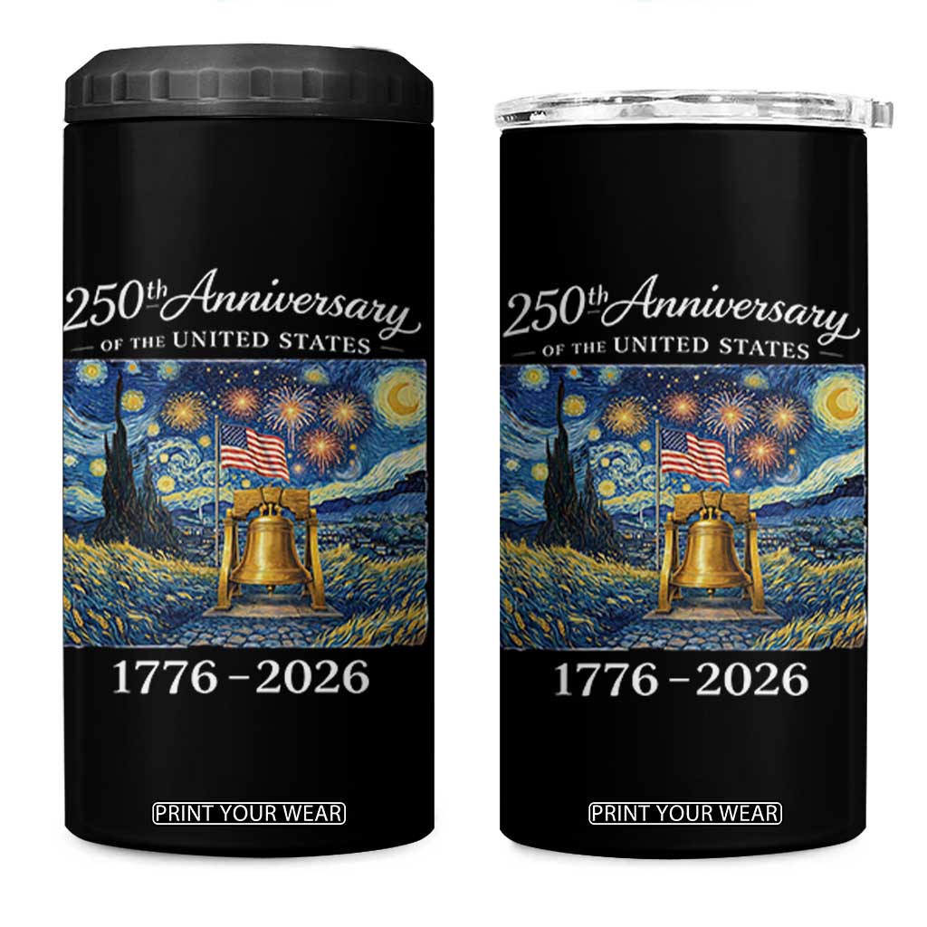 USA 250th Anniversary 4 in 1 Can Cooler Tumbler Liberty Bell 17762026 Patriotic American Flag Starry Night TS14 One Size: 16 oz Black Print Your Wear