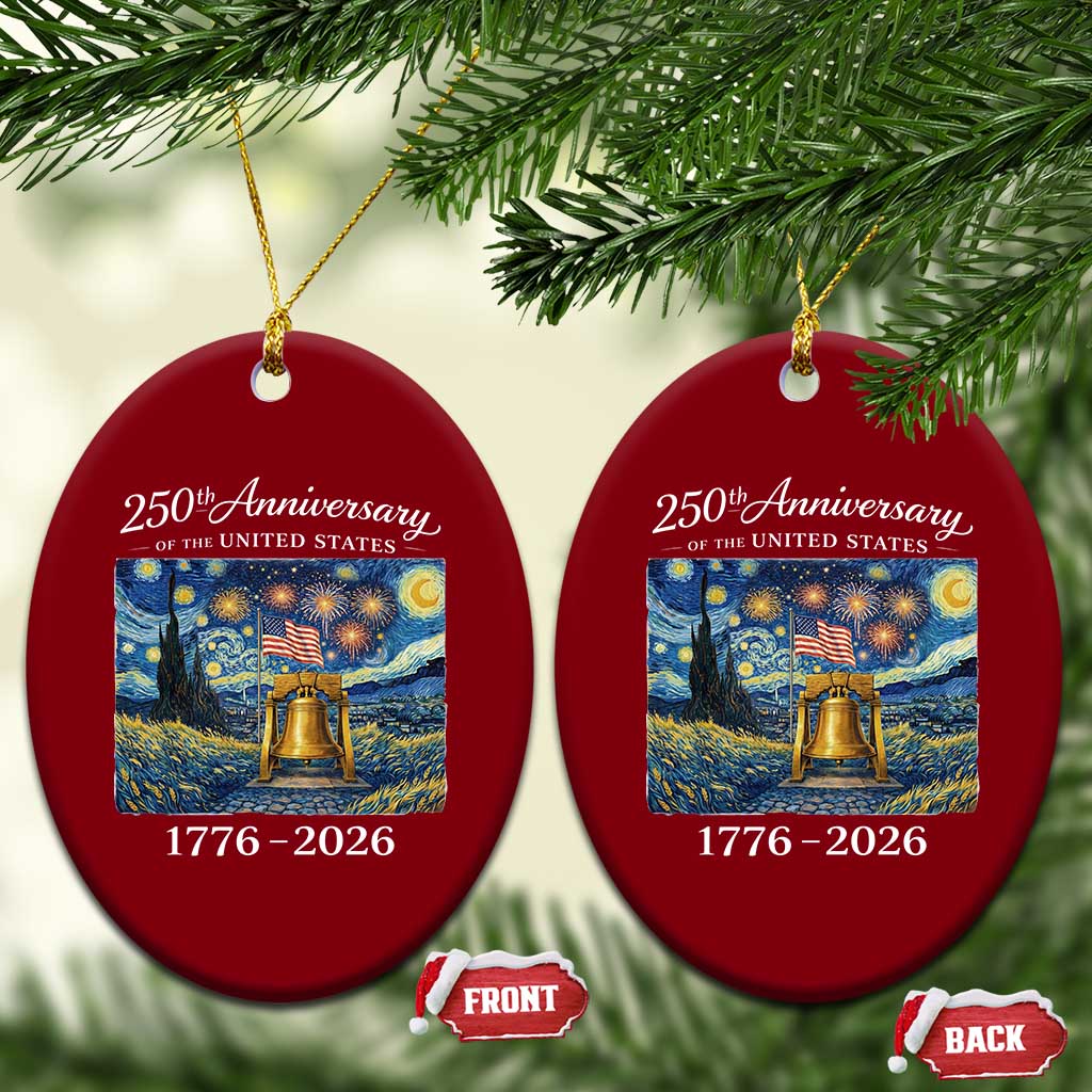 USA 250th Anniversary Ceramic Ornament Liberty Bell 17762026 Patriotic American Flag Starry Night TS14 Print Your Wear