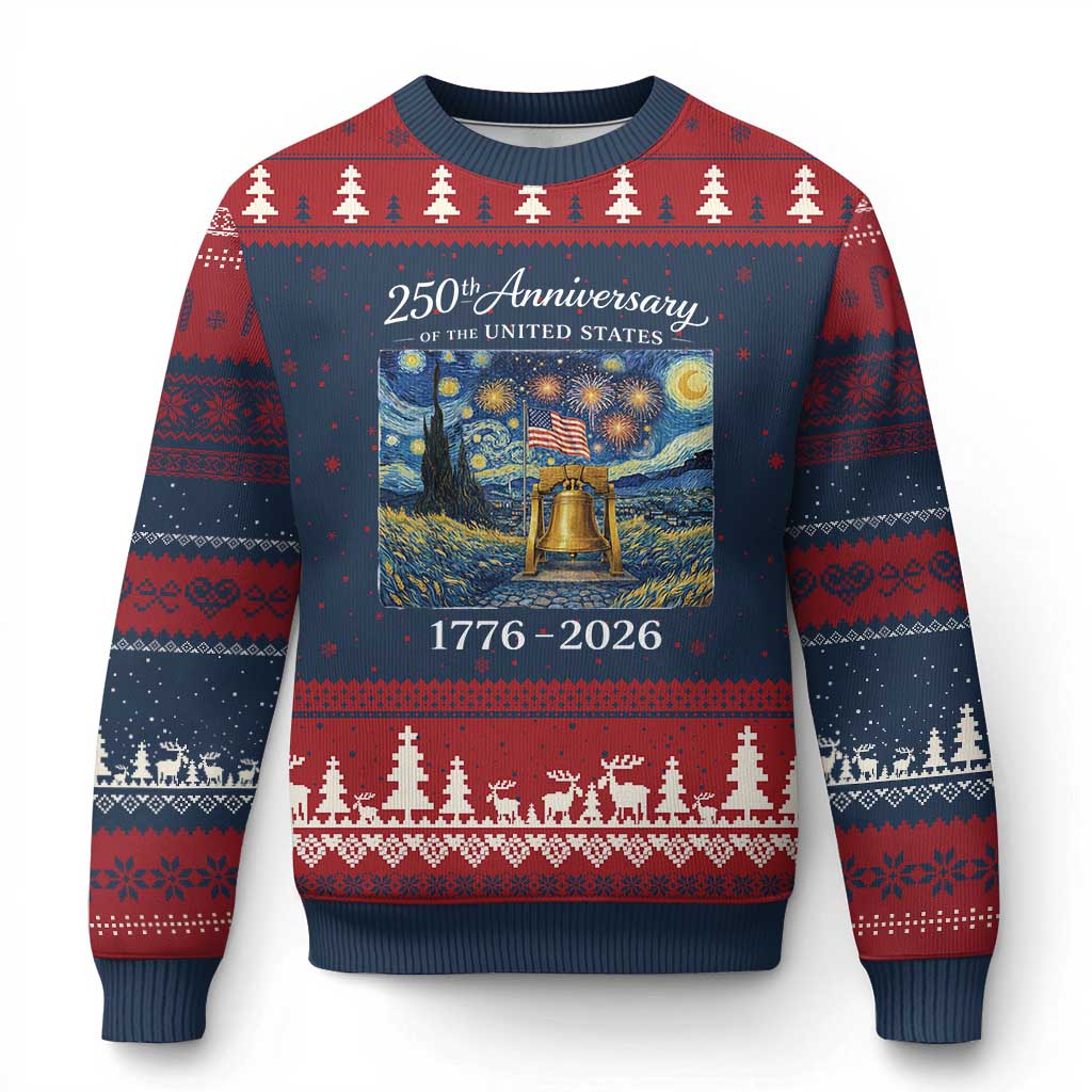 USA 250th Anniversary Ugly Christmas Sweater Liberty Bell 17762026 Patriotic American Flag Starry Night TS14 Navy Red Print Your Wear