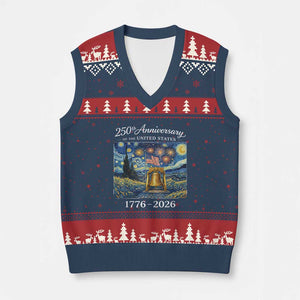 USA 250th Anniversary V-Neck Knit Sweater Vest Liberty Bell 17762026 Patriotic American Flag Starry Night TS14 Navy Red Print Your Wear