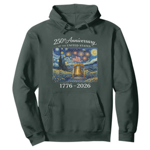 USA 250th Anniversary Hoodie Liberty Bell 17762026 Patriotic American Flag Starry Night TS14 Dark Forest Green Print Your Wear