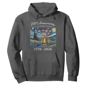 USA 250th Anniversary Hoodie Liberty Bell 17762026 Patriotic American Flag Starry Night TS14 Dark Heather Print Your Wear