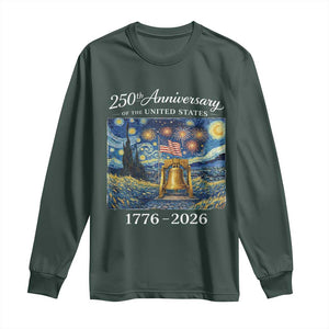 USA 250th Anniversary Long Sleeve Shirt Liberty Bell 17762026 Patriotic American Flag Starry Night TS14 Dark Forest Green Print Your Wear
