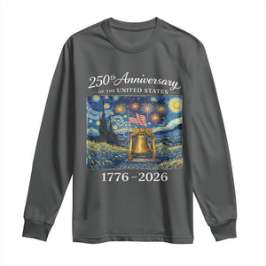 USA 250th Anniversary Long Sleeve Shirt Liberty Bell 17762026 Patriotic American Flag Starry Night TS14 Dark Heather Print Your Wear