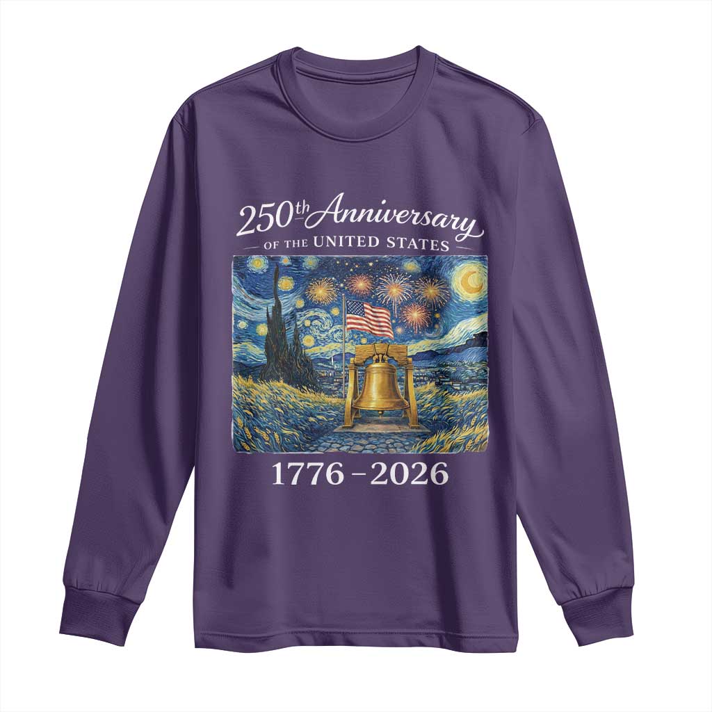 USA 250th Anniversary Long Sleeve Shirt Liberty Bell 17762026 Patriotic American Flag Starry Night TS14 Purple Print Your Wear