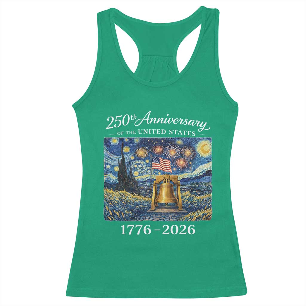 USA 250th Anniversary Racerback Tank Top Liberty Bell 17762026 Patriotic American Flag Starry Night TS14 Irish Green Print Your Wear