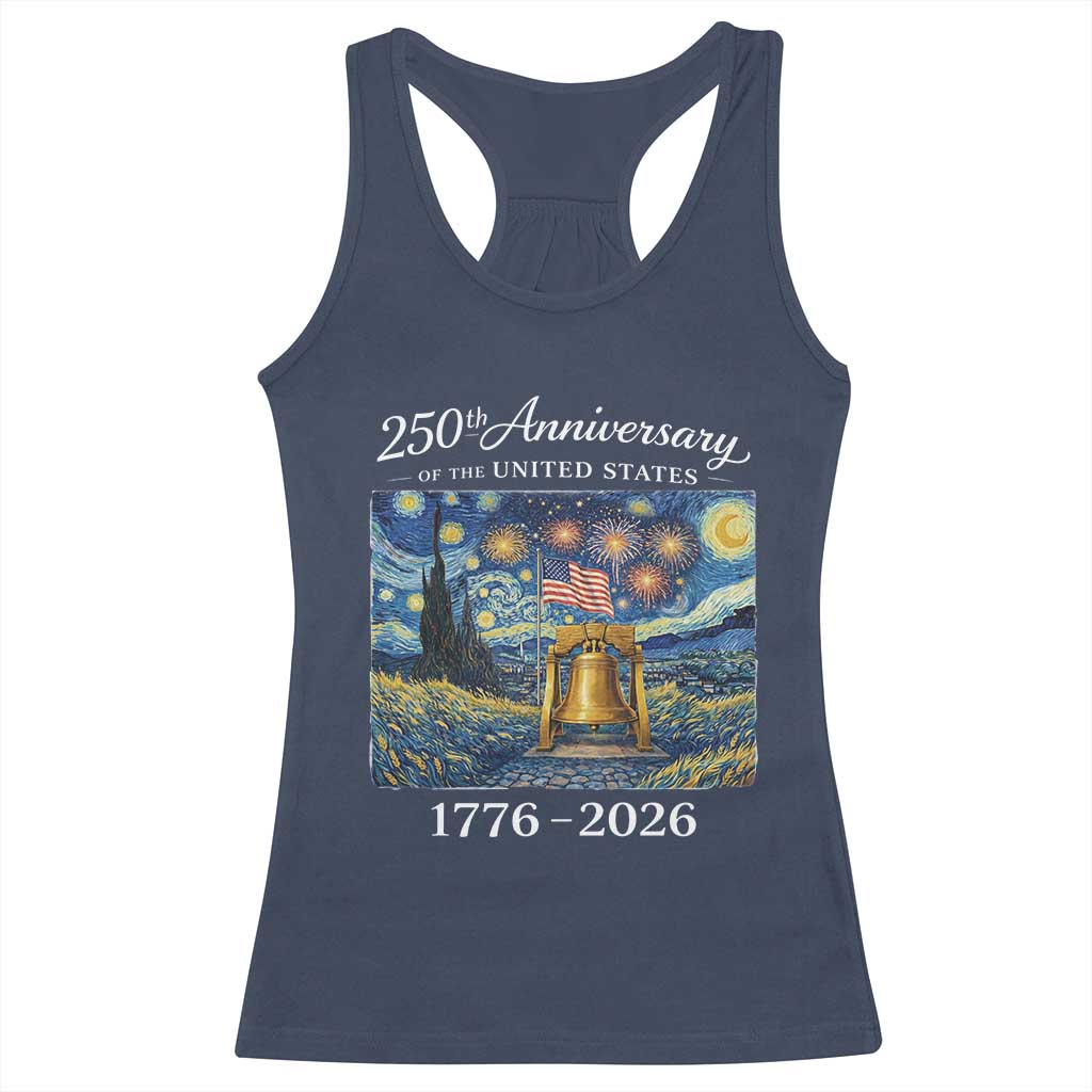 USA 250th Anniversary Racerback Tank Top Liberty Bell 17762026 Patriotic American Flag Starry Night TS14 Navy Print Your Wear