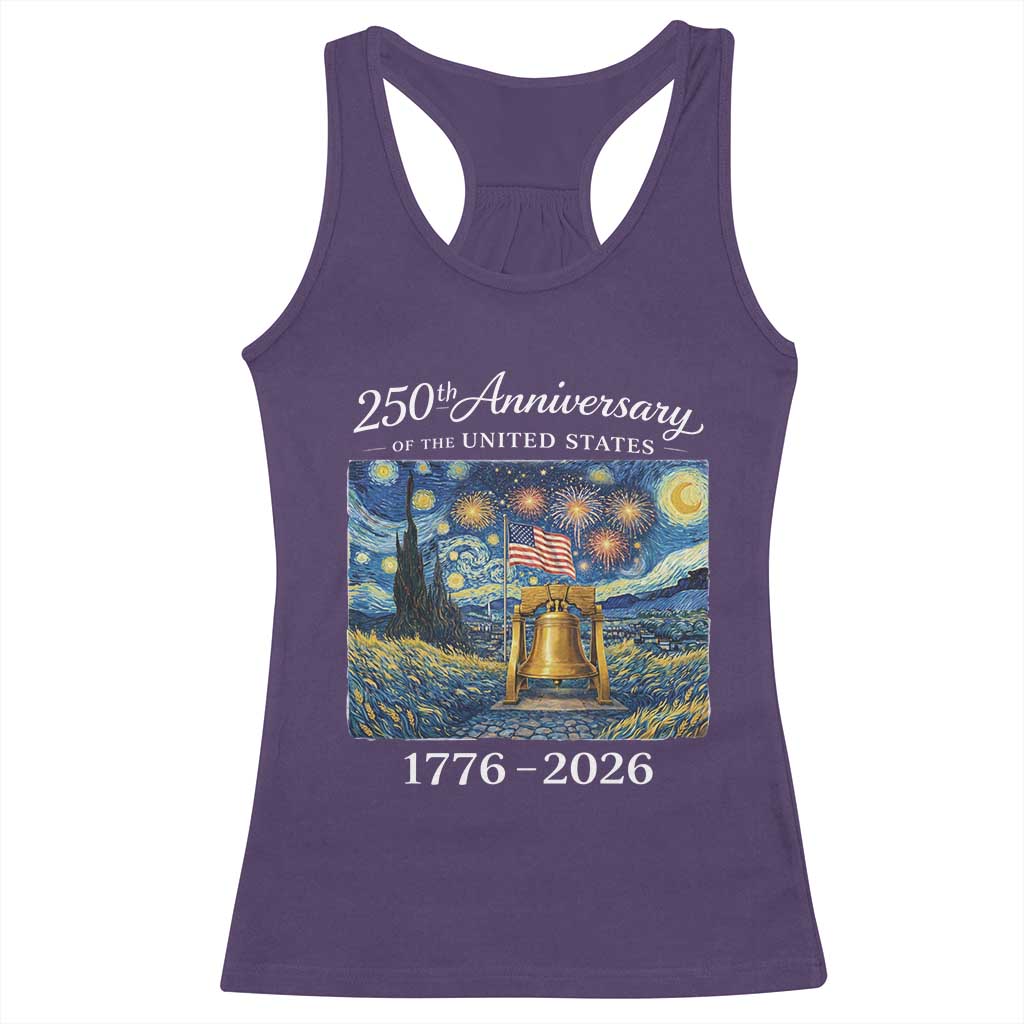 USA 250th Anniversary Racerback Tank Top Liberty Bell 17762026 Patriotic American Flag Starry Night TS14 Purple Print Your Wear