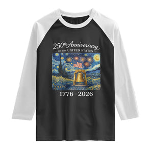 USA 250th Anniversary Raglan Shirt Liberty Bell 17762026 Patriotic American Flag Starry Night TS14 Black White Print Your Wear