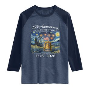 USA 250th Anniversary Raglan Shirt Liberty Bell 17762026 Patriotic American Flag Starry Night TS14 Heather Denim Navy Print Your Wear