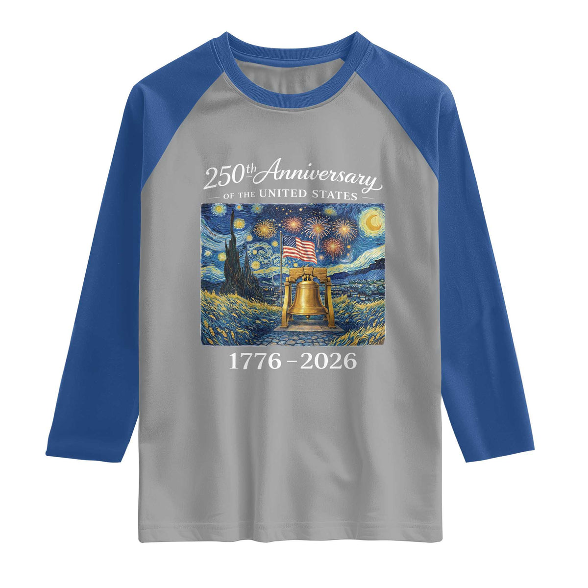 USA 250th Anniversary Raglan Shirt Liberty Bell 17762026 Patriotic American Flag Starry Night TS14 Sport Gray Royal Print Your Wear