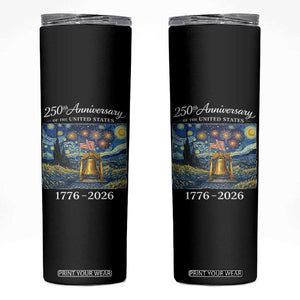 USA 250th Anniversary Skinny Tumbler Liberty Bell 17762026 Patriotic American Flag Starry Night TS14 Black Print Your Wear
