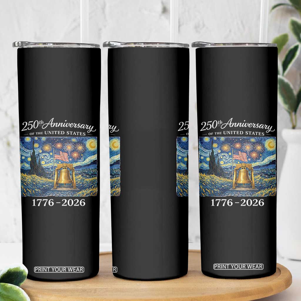 USA 250th Anniversary Skinny Tumbler Liberty Bell 17762026 Patriotic American Flag Starry Night TS14 Print Your Wear