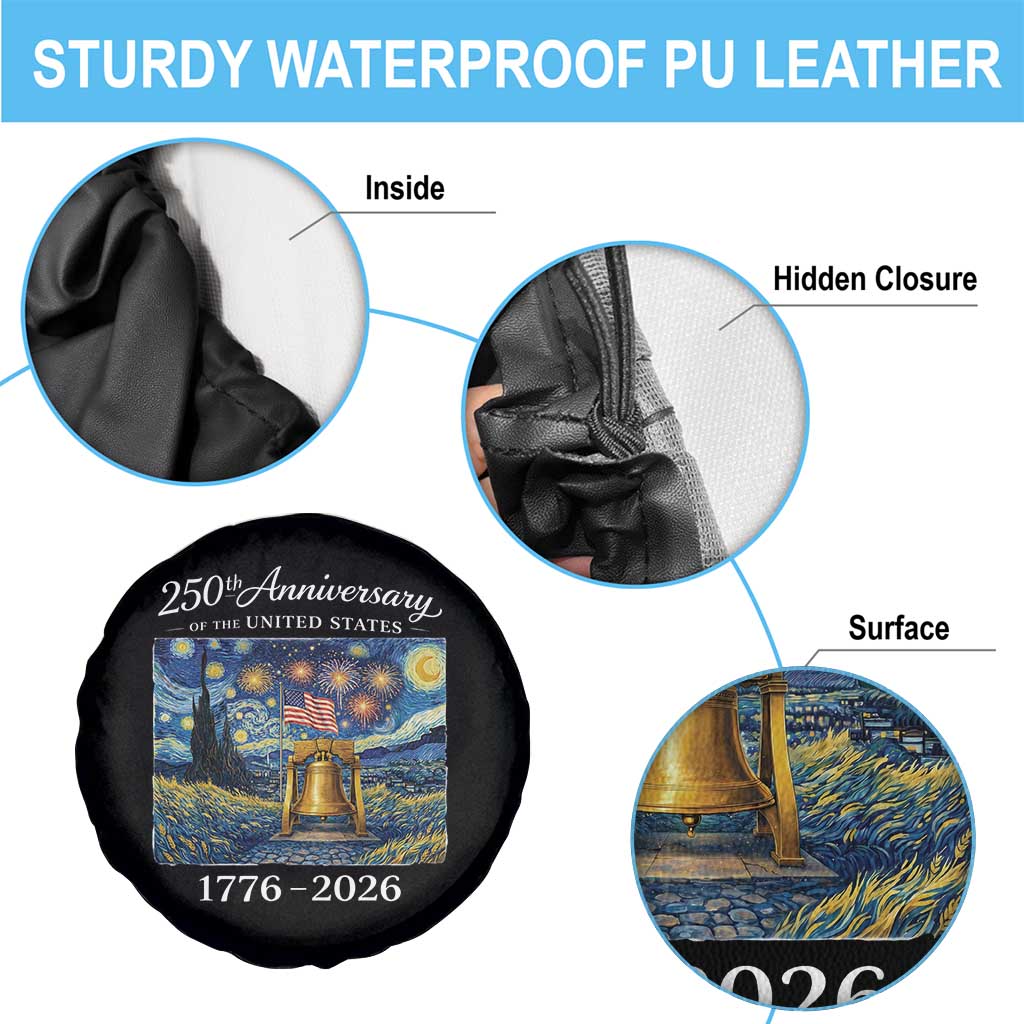 USA 250th Anniversary Spare Tire Cover Liberty Bell 17762026 Patriotic American Flag Starry Night TS14 Print Your Wear