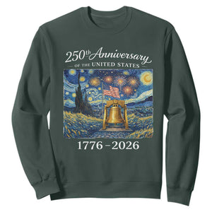 USA 250th Anniversary Sweatshirt Liberty Bell 17762026 Patriotic American Flag Starry Night TS14 Dark Forest Green Print Your Wear