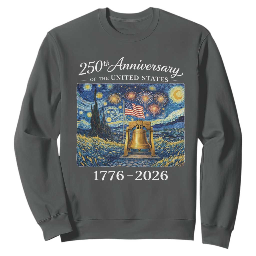 USA 250th Anniversary Sweatshirt Liberty Bell 17762026 Patriotic American Flag Starry Night TS14 Dark Heather Print Your Wear