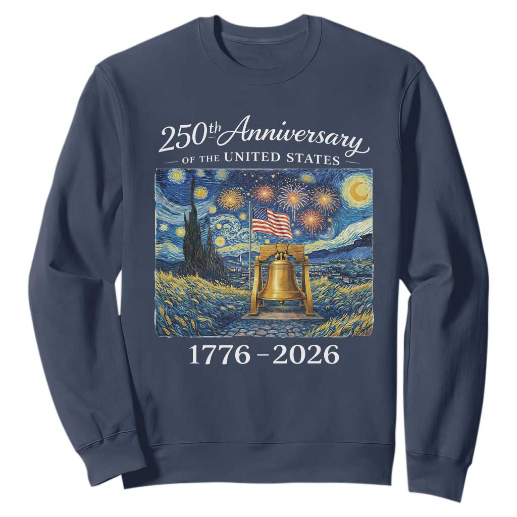 USA 250th Anniversary Sweatshirt Liberty Bell 17762026 Patriotic American Flag Starry Night TS14 Navy Print Your Wear