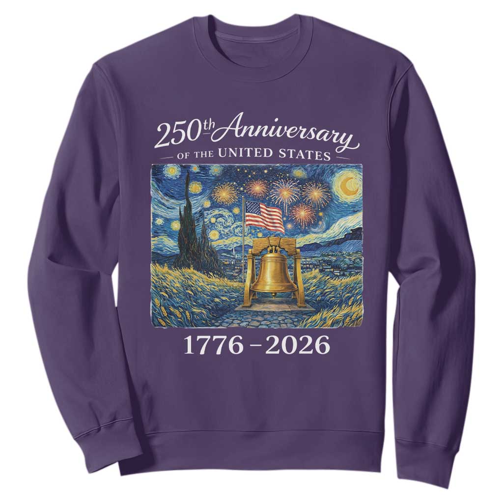 USA 250th Anniversary Sweatshirt Liberty Bell 17762026 Patriotic American Flag Starry Night TS14 Purple Print Your Wear