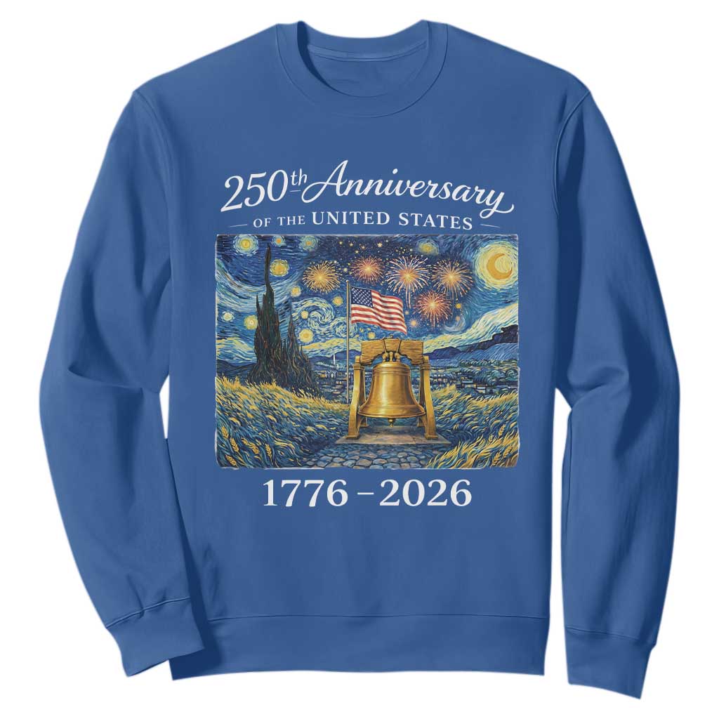 USA 250th Anniversary Sweatshirt Liberty Bell 17762026 Patriotic American Flag Starry Night TS14 Royal Blue Print Your Wear