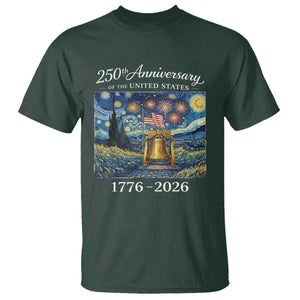 USA 250th Anniversary T Shirt Liberty Bell 17762026 Patriotic American Flag Starry Night TS14 Dark Forest Green Print Your Wear