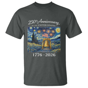 USA 250th Anniversary T Shirt Liberty Bell 17762026 Patriotic American Flag Starry Night TS14 Dark Heather Print Your Wear