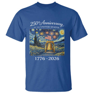USA 250th Anniversary T Shirt Liberty Bell 17762026 Patriotic American Flag Starry Night TS14 Royal Blue Print Your Wear