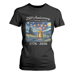 USA 250th Anniversary T Shirt For Women Liberty Bell 17762026 Patriotic American Flag Starry Night TS14 Black Print Your Wear