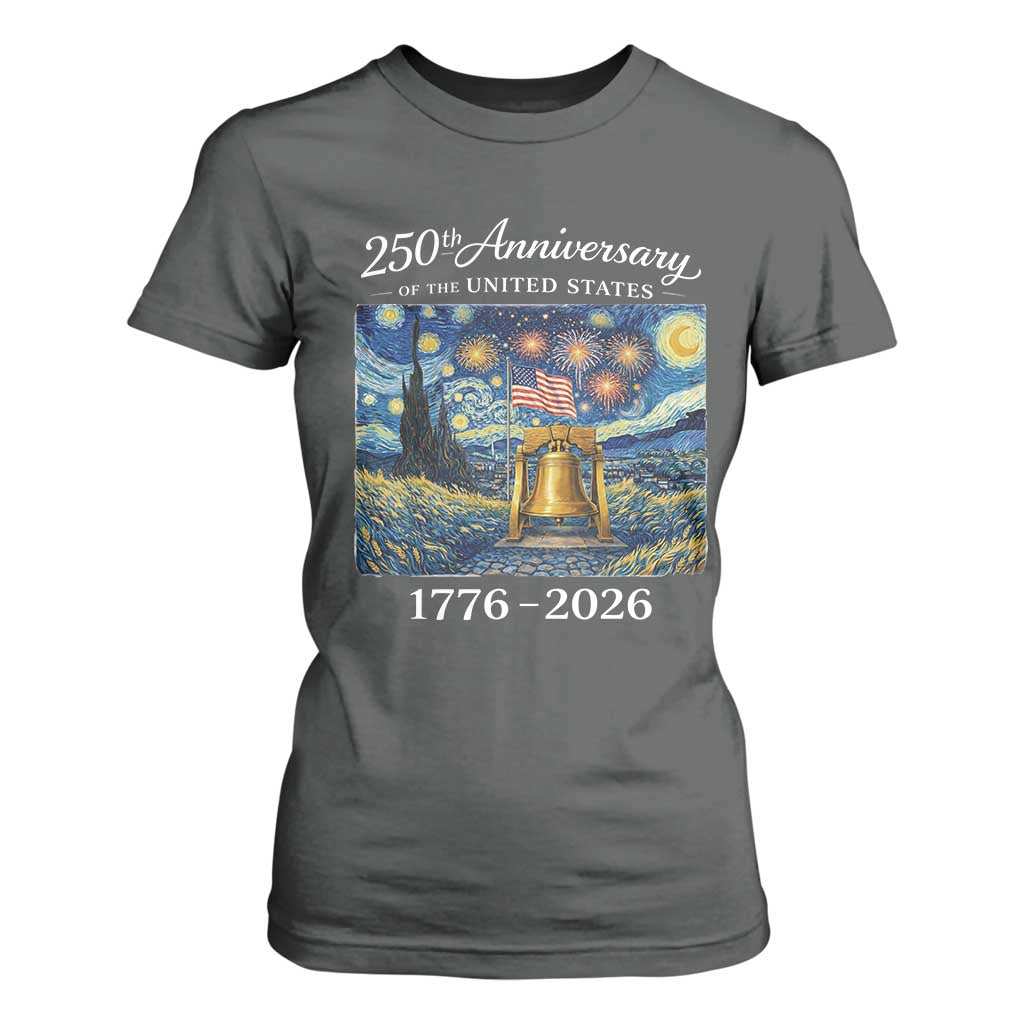 USA 250th Anniversary T Shirt For Women Liberty Bell 17762026 Patriotic American Flag Starry Night TS14 Dark Heather Print Your Wear